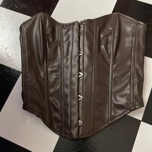 Brown leather corset top